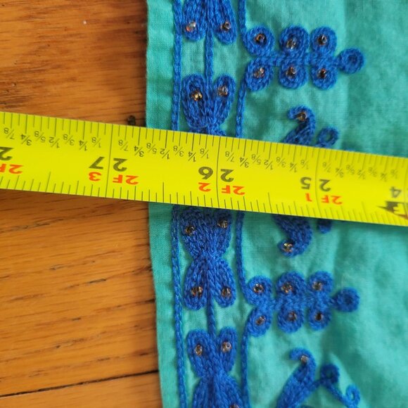 Chicos Womens Embroidered Tunic Top Size 1 Turquoise With Blue Floral Design M - Picture 6 of 8